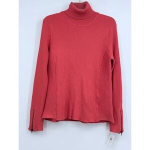 Retrology Ribbed‎ Knit Turtleeck Zip Long Sleeve Sweater Sz L Preppy Fall Office
